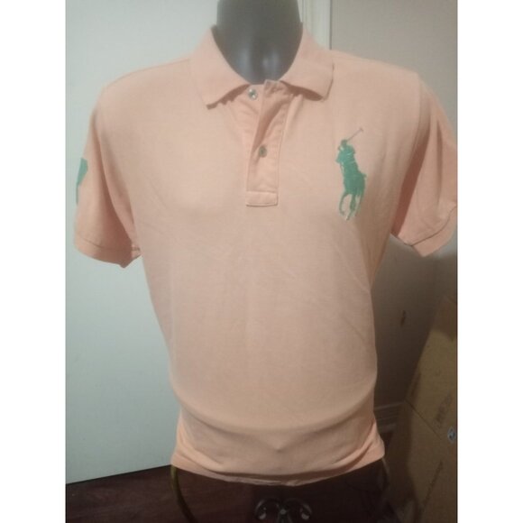 Polo Ralph Lauren Polo Shirt Mens Peach Orange Cotton Big Pony #3 Logo Sz Medium - Picture 1 of 10